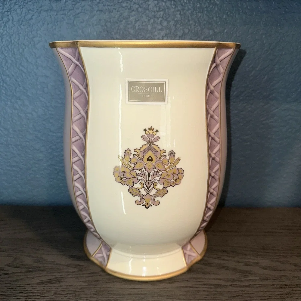 Vtg 1990's Croscill Masquerade Porcelain Waste Basket Trash Can Designer‎ Decor